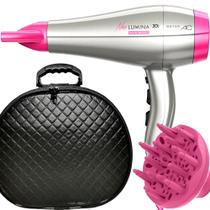 Secador De Cabelo Gama Italy 2200w Ion Profissional Salão Ar Quente Frio Rosa Auto Bivolt Difusor De Cachos Com Maleta