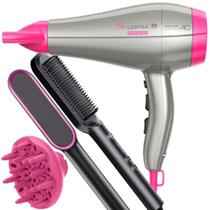 Secador De Cabelo Gama Italy 2200w Ion Profissional Salão Ar Quente Frio Rosa Auto Difusor Cachos Escova Modeladora 2 Em 1 HQ