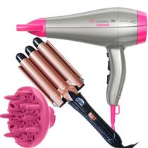 Secador De Cabelo Gama Italy 2200w Ion Profissional Salão Ar Quente Frio Rosa Auto Difusor Cachos Modelador Cacheador Cerâmica Triondas