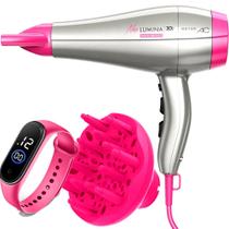 Secador De Cabelo Gama Italy 2200w Ion Profissional Salão Quente Frio Rosa Difusor Cachos Relógio Led