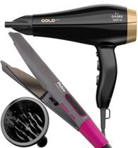 Secador De Cabelo Gama Italy 2200w Ions Profissional Motor Ac Goldy OLeo Argan Difusor Cachos Prancha Modelador 2 Em 1 Titanium Advance