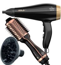 Secador De Cabelo Gama Italy 2200w Ions Profissional Motor Ac Goldy OLeo Argan Quente Frio Difusor Cachos Escova Alisadora 4 Em 1 Stylish