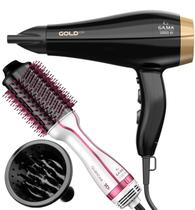 Secador De Cabelo Gama Italy 2200w Ions Profissional Motor Ac Goldy OLeo Argan Quente Frio Difusor Escova Alisadora Gama 4 Em 1 Glamour