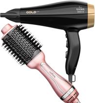 Secador De Cabelo Gama Italy 2200w Ions Profissional Motor Ac Goldy OLeo Argan Quente Frio Escova Alisadora 4 Em 1 1300w Agile