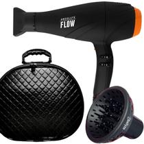Secador De Cabelo Gama Italy 2300w GBS Barber Series Absolute Flow Ions Profissional Salão Ar Quente e Frio Com Difusor Cachos Maleta Preta