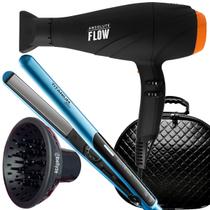 Secador De Cabelo Gama Italy 2300w GBS Barber Series Absolute Flow Ions Profissional Salão Difusor Prancha Chapinha Titanium 220c Blue Maleta Preta