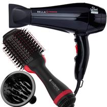 Secador De Cabelo Gama Italy Profissional Íon 2100w 3D Ar Quente Frio Difusor Escova Modeladora 4 Em 1 Alisadora Rouge