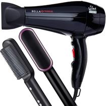 Secador De Cabelo Gama Italy Profissional Íon 2100w 3D Ar Quente Frio Preto Escova Alisadora Eletrica Hq