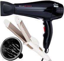 Secador De Cabelo Gama Italy Profissional Íon 2100w 3D Preto Difusor Cachos Modelador Prancha 2x1