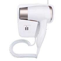 Secador de Cabelo Hotel 1000W com 2 USB Suporte Parede 110V