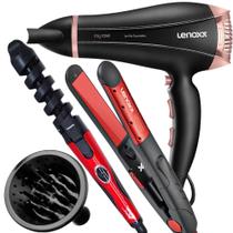 Secador De Cabelo Lenoxx 2000w Pro Ion Tourmaline Ar Quente Frio Rose Difusor Cachos Modelador Nova Prancha Cerâmica Liss 250c Úmido