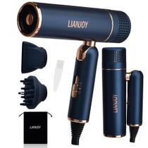 Secador de cabelo LIANJOY dobrável de secagem rápida 1600 W azul com 4 acessórios