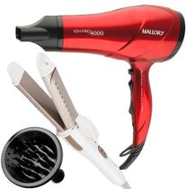 Secador De Cabelo Mallory 4000 Ion Profissional 2000w Ar Quente Frio Vermelho Difusor Modelador Cacheador Prancha 2x1 Bivolt