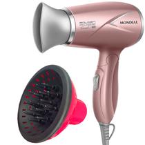 Secador de Cabelo Mondial 1200w Ions Tourmaline Mini Dobrável Viagem Rosa Sm14 Bivolt Difusor Cachos