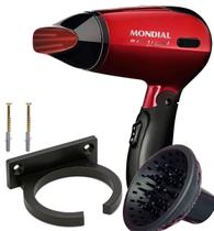 Secador De Cabelo Mondial 1200w Mini Dobrável Viagem Difusor Cachos Com Suporte Parede Secador De Cabelo Mondial 1200w Mini Dobrável Viagem Difusor Cachos Com Suporte Parede