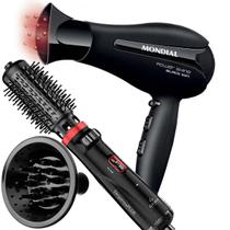 Secador De Cabelo Mondial 2000w Ions Power Shine Profissional Salão Ar Quente e Frio Com Difusor Cachos Escova Gama Rotativa Eleganza 1100w