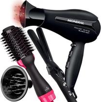 Secador De Cabelo Mondial 2000w Ions Power Shine Profissional Salão Ar Quente e Frio Difusor Modelador Cachos Frizz Com Escova Alisadora City