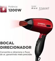 Secador de Cabelo Mondial Max Travel SC-10 Vermelho - e Preto 1200W 2 Velocidades