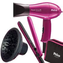 Secador De Cabelo Philco 1000w Mini Pequeno Dobrável Viagem Com Difusor Cachos Prancha Cerâmica Com Bolsa Bivolt