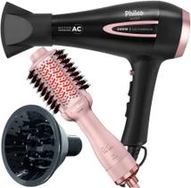 Secador de Cabelo Philco 2100w Ar quente Frio Profissional íons Tourmaline Difusor Escova 4 em 1 1300w