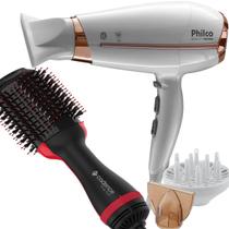 Secador De Cabelo Philco 2200w Ion Profissional Beauty Ar Quente Frio Difusor De Cachos Escova Secadora Alisadora 4 em 1 Rouge