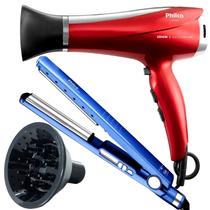 Secador De Cabelo Philco 2200w Profissional Ions Ar Quente Frio Cherry Difusor Cachos Prancha Ultra Titanium Digital 230c Progressiva