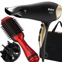 Secador De Cabelo Philco 3700 Golden Ion Emborrachado 2100w Ar Quente Frio Preto Com Maleta Difusor Cachos Escova Alisadora Secadora 4 Em 1 Diva