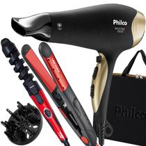 Secador De Cabelo Philco 3700 Golden Ion Emborrachado 2100w Ar Quente Frio Preto Com Maleta Difusor Cachos Modelador Nova Prancha Ceramica 250ºc Liss