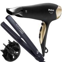 Secador De Cabelo Philco 3700p Ion Emborrachado 2100w Ar Quente Frio Preto Com Difusor Cachos Prancha Gama Italy Ceramica 430f One