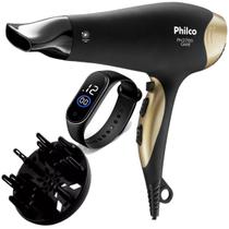 Secador De Cabelo Philco 3700p Ion Emborrachado Ar Quente Frio Preto Com Difusor Cachos Relogio Led Touch