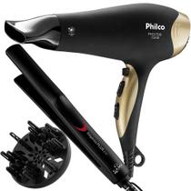 Secador De Cabelo Philco 3700p Ion Emborrachado Preto 2200w Difusor De Cachos e Prancha Gama Italy Ceramica 410f Plus