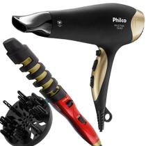 Secador De Cabelo Philco 3700p Ion Emborrachado Preto Ar Quente e Frio Difusor Cachos Modelador Cacheador Maravilha