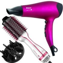 Secador De Cabelo Philco 3700r Ion Emborrachado 2100w Ar Quente Frio Rosa Difusor Cachos Escova Alisadora Gama 4 Em 1 Glamour