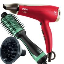 Secador De Cabelo Philco Cherry 2100w Ions Ar Quente e Frio Difusor Escova Alisadora Gama Italy 4 Em 1 1300w Babosa