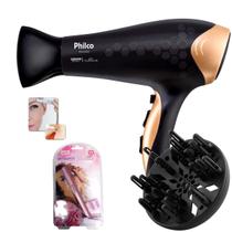Secador De Cabelo Philco Profissional 2200w Ion Ar Quente Frio Stilus Difusor Cachos Bivolt Maleta