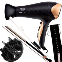 Secador De Cabelo Philco Profissional 2200w Ion Ar Quente Frio Stilus Difusor Cachos Chapinha Titanium 450ºf Progressiva Ps45 Bivolt