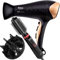 Secador De Cabelo Philco Profissional 2200w Ion Ar Quente Frio Stilus Difusor Cachos Escova Rotativa Gama Italy Bivolt