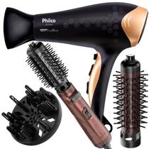 Secador De Cabelo Philco Profissional 2200w Ion Ar Quente Frio Stilus Difusor Cachos Escova Rotativa Gama Italy Marula Bivolt