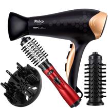 Secador De Cabelo Philco Profissional 2200w Ion Ar Quente Frio Stilus Difusor Cachos Escova Rotativa Protect