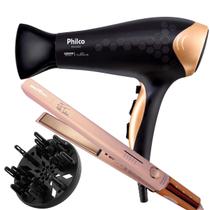 Secador De Cabelo Philco Profissional 2200w Ion Ar Quente Frio Stilus Difusor Cachos Prancha Titanium 450ºf Progressiva Bs04 Bivolt