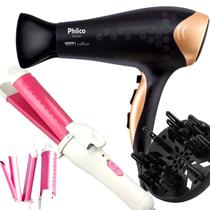 Secador De Cabelo Philco Profissional 2200w Ion Ar Quente Frio Stilus Difusor Modelador Prancha 2 Em 1 Bivolt