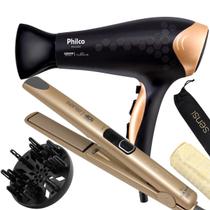 Secador De Cabelo Philco Profissional 2200w Ion Ar Quente Frio Stilus Difusor Prancha Gama Italy 450ºf Sensi Bivolt