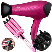 Secador De Cabelo Philco Profissional 2200w Ion Stilo Rosa Difusor Cachos Modelador Triondas EX Bivolt