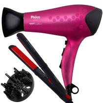 Secador De Cabelo Philco Profissional 2200w Ion Stilo Rosa Difusor Cachos Prancha Cerâmica 210ºc Bivolt