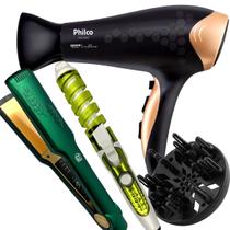 Secador De Cabelo Philco Profissional 2200w Ion Stilus Difusor Modelador Espiral Nova Prancha Larga 410ºf Bivolt