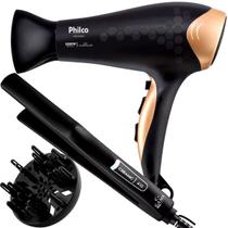 Secador De Cabelo Philco Profissional 2200w Ions Ar Quente Frio 3700p Com Difusor De Cachos Prancha Gama Italy Cerâmica 410ºf Bivolt