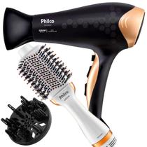 Secador De Cabelo Philco Profissional 2200w Ions Ar Quente Frio Bivolt Com Difusor De Cachos Escova Secadora Alisadora 4 em 1 1300w