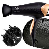 Secador De Cabelo Philco Profissional 2200w Ions Ar Quente Frio Bivolt Com Difusor De Cachos Maleta