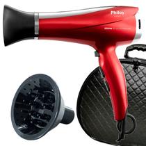 Secador De Cabelo Philco Profissional 2200w Ions Ar Quente Frio Cherry Difusor Cachos Maleta