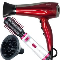 Secador De Cabelo Philco Profissional 2200w Ions Ar Quente Frio Chery Com Difusor De Cachos Escova Rotativa Gama Italy 2300 Giratória